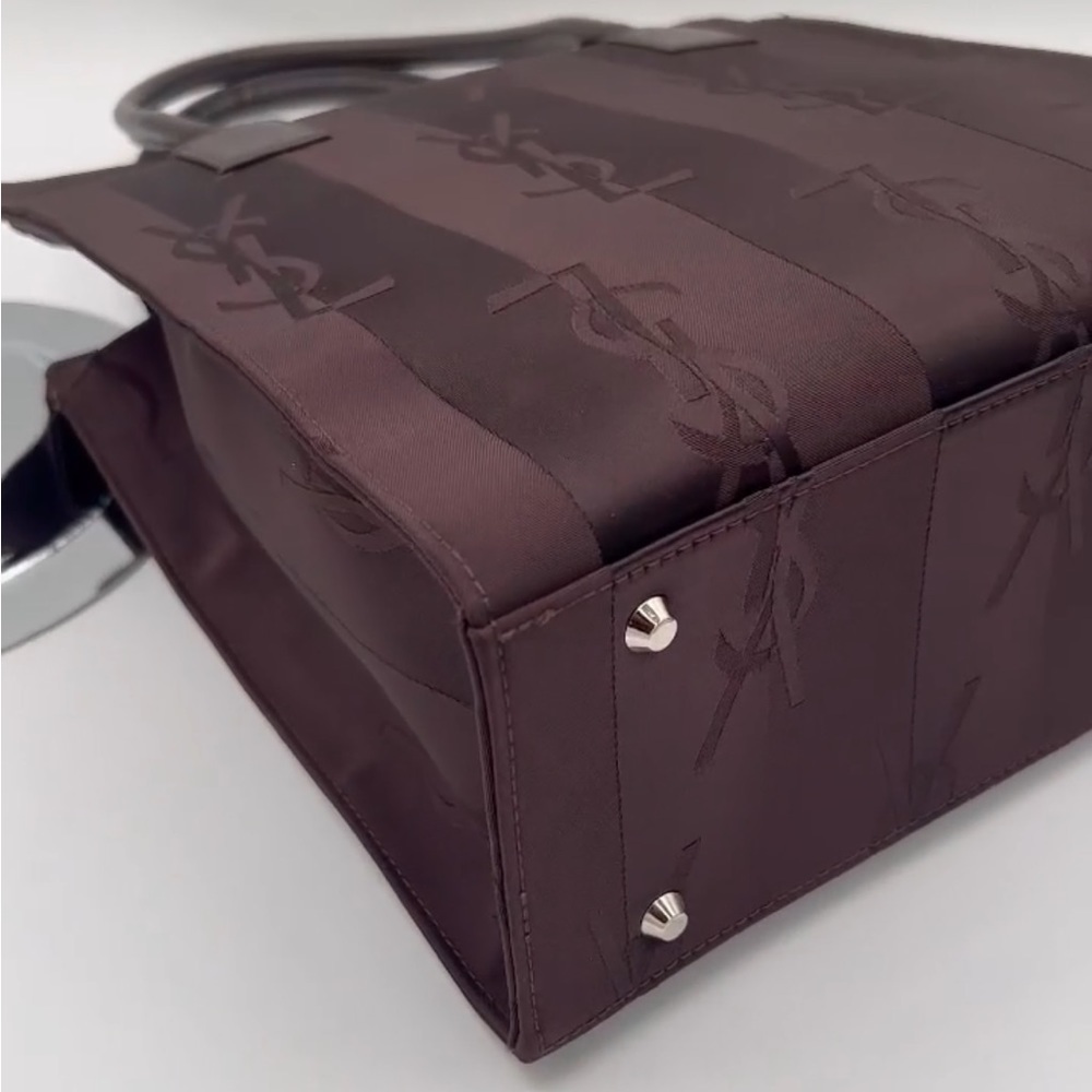 Yves Saint Laurent YSL Logo Brown Stripe Nylon Bag w/leather handles & COA - Picture 11 of 13
